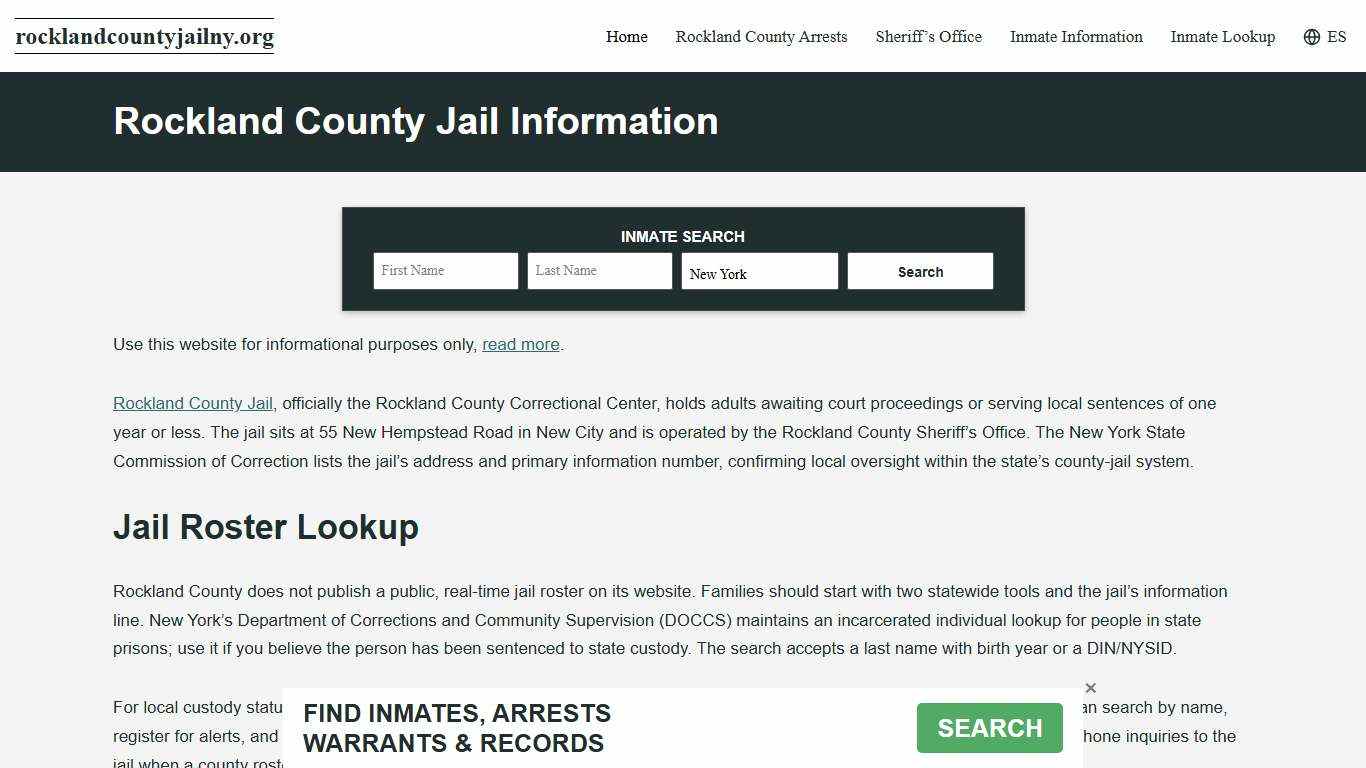 Rockland County, NY Jail Roster, Inmate Info